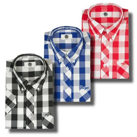 Art Gallery Clothing Giant Gingham Mod Skin Check Short Sleeve Shirt Black Blue  Preview